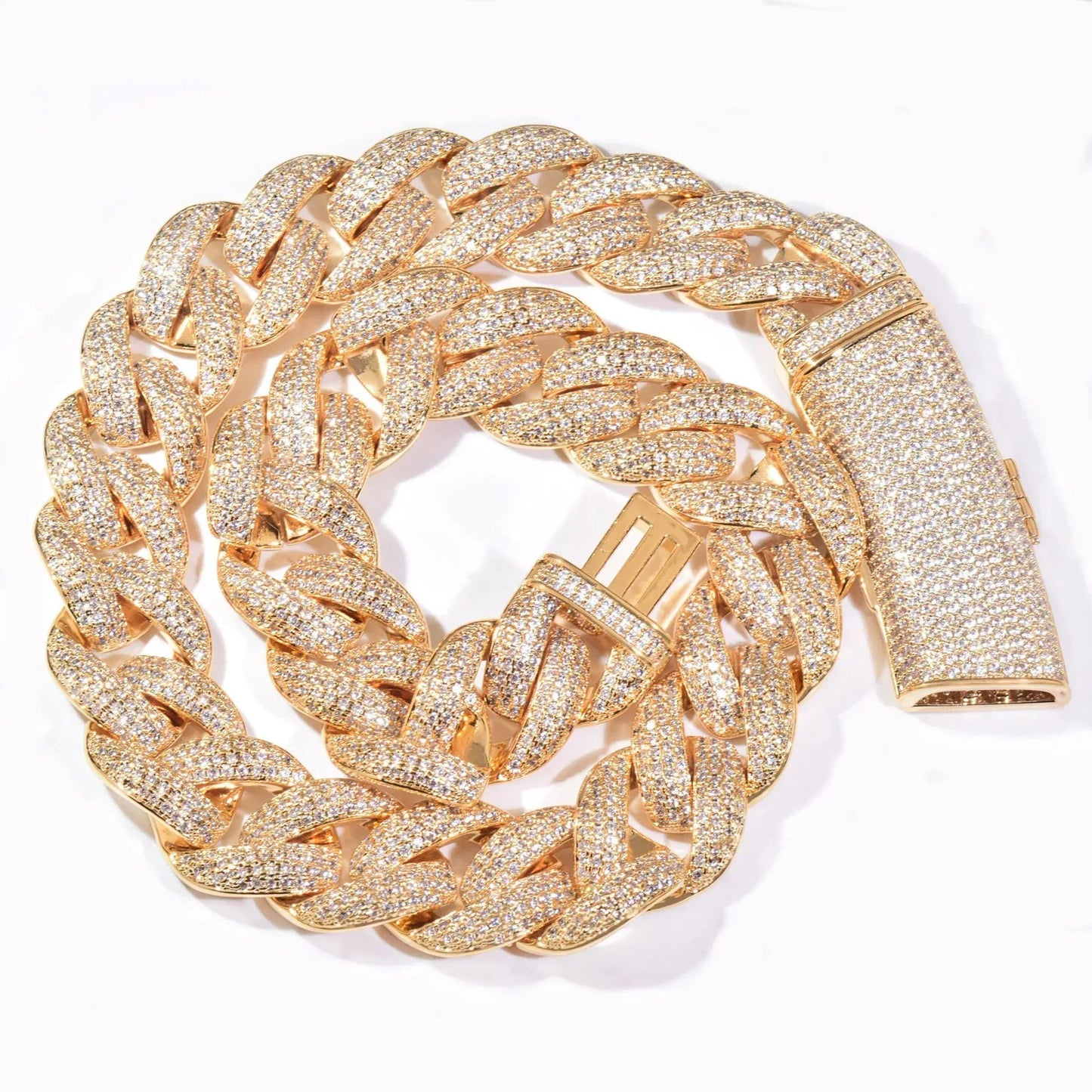 20mm Iced Out Cuban Chain with Long Clasp Copper Zircon - CaratixJewelry