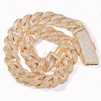 20mm Iced Out Cuban Chain with Long Clasp Copper Zircon - CaratixJewelry