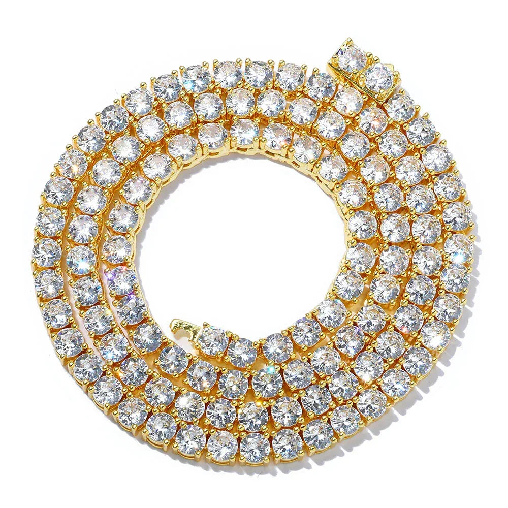 Zircon Spring Clasp Tennis Chain Necklace Hip Hop Jewelry Gold Chain Rapper Style for Men | Caratix Jewelry - CaratixJewelry
