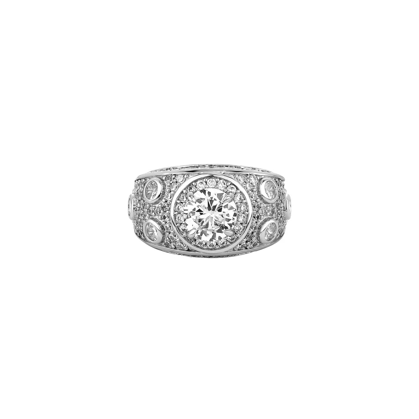 Men's Polka-Dot Iced Out Ring | Wide Band Round Zirconia Grid | Caratix