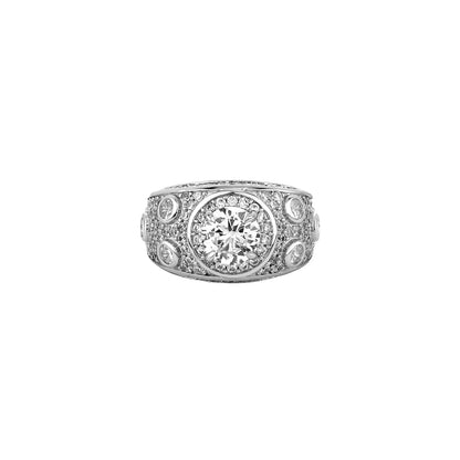 Men's Polka-Dot Iced Out Ring | Wide Band Round Zirconia Grid | Caratix