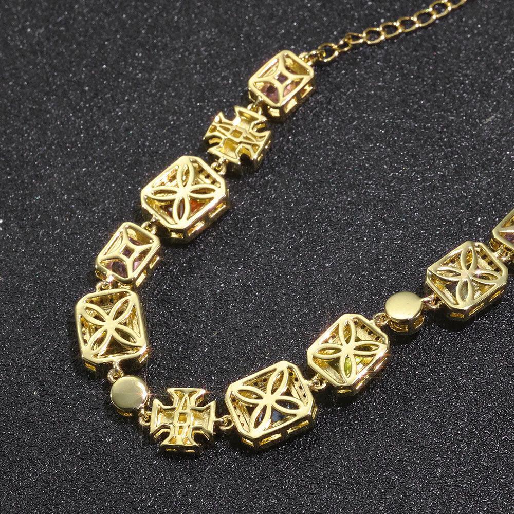 Drip Cross Pendant Colorful Gemstone Hip Hop Bracelet Gold Chain Rapper Style for Men | Caratix Jewelry - CaratixJewelry