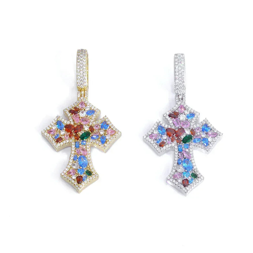 Colorful Zircon Cross Pendant Necklace Hip Hop Jewelry | Caratix Jewelry - CaratixJewelry
