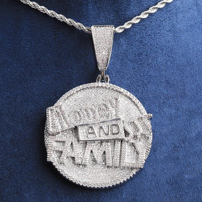 Iced Out "Money and Family" Pendant | Men's Real Copper CZ Necklace - CaratixJewelry
