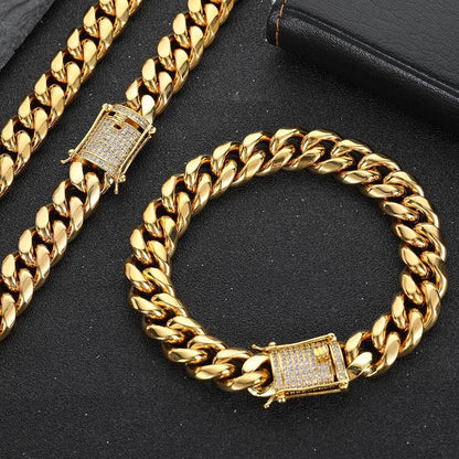 Stainless Steel Titanium Cuban Link Zircon Hip Hop Bracelet Double-Sided Clasp for Men | Caratix Jewelry - CaratixJewelry