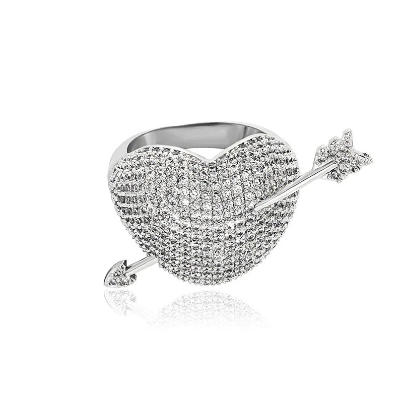 3D Cupid's Arrow Heart Ring | Iced Out Zirconia Couple's Band | Caratix