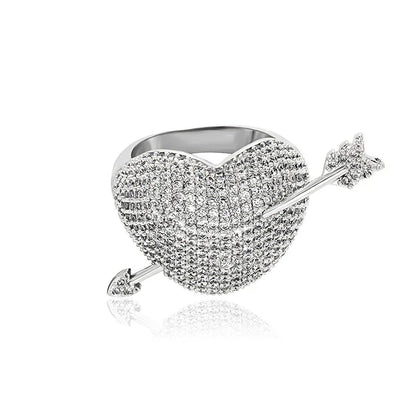 3D Cupid's Arrow Heart Ring | Iced Out Zirconia Couple's Band | Caratix