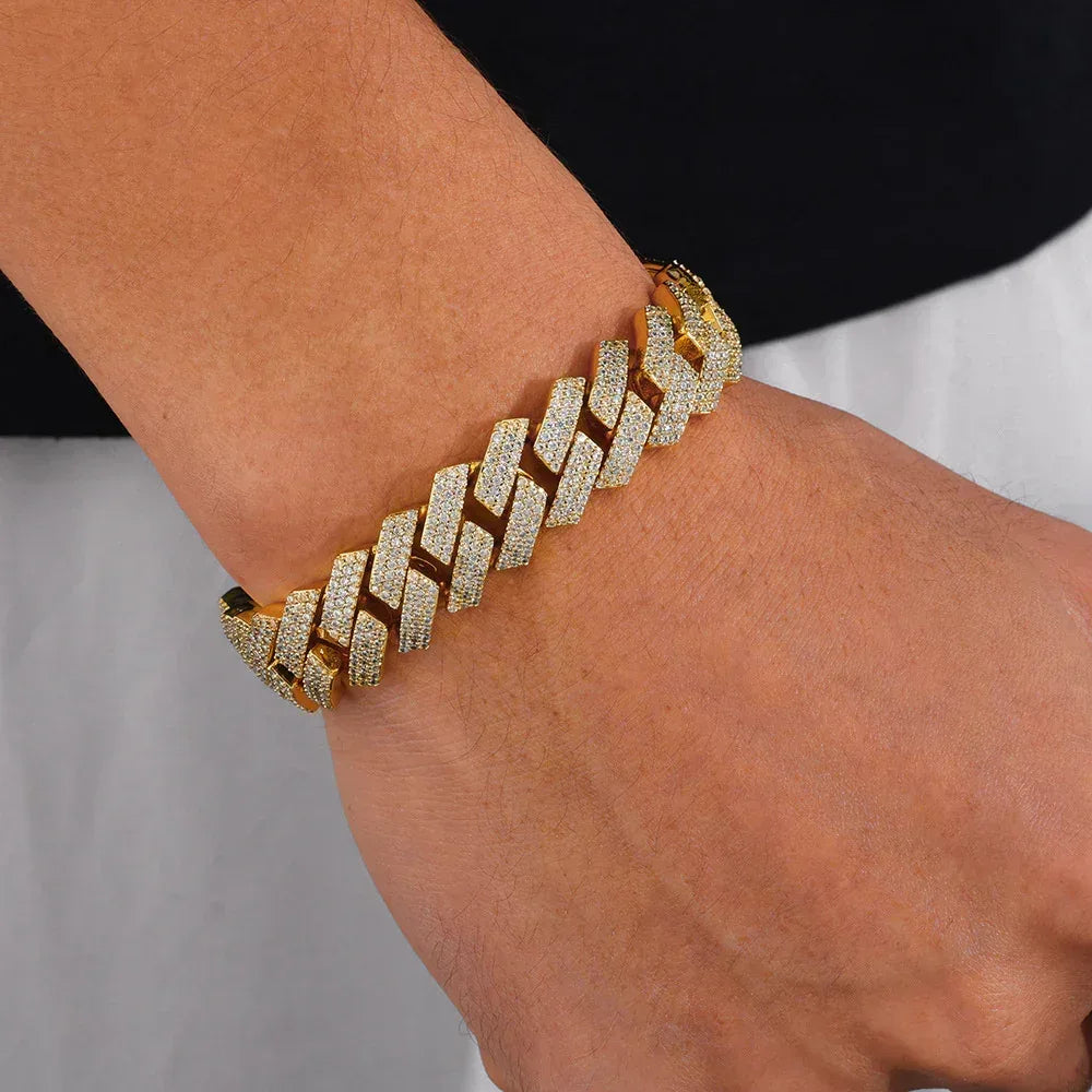 16mm Triple Row Iced-Out Cuban Link Bracelet - CaratixJewelry