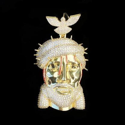 Luxury Oversized Jesus & Pigeon Pendant for Men | Hip Hop Iced Out Dove Medallion | Premium Copper CZ Jewelry | 2026 Senior Sense Bling | Caratix - CaratixJewelry
