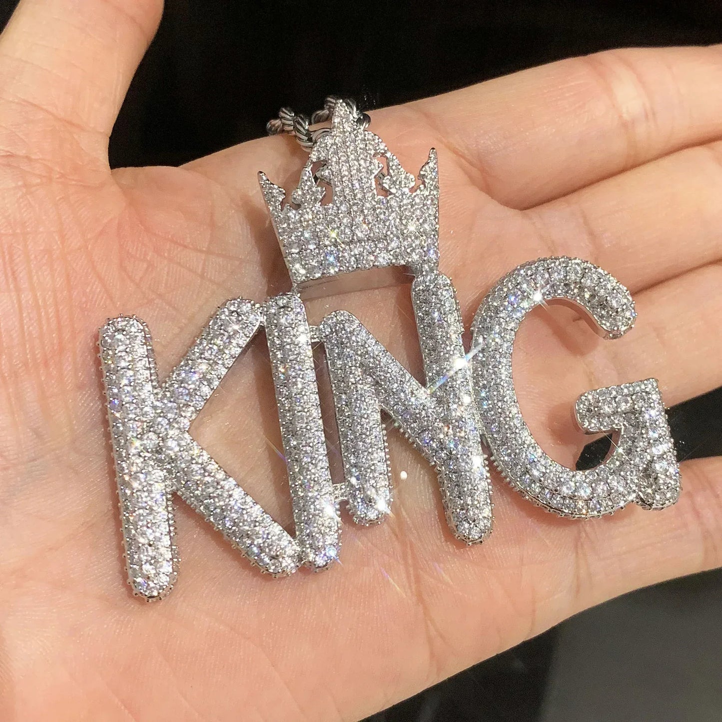 KING Letter Pendant Necklace | Iced Out Hip Hop Streetwear Jewelry - CaratixJewelry
