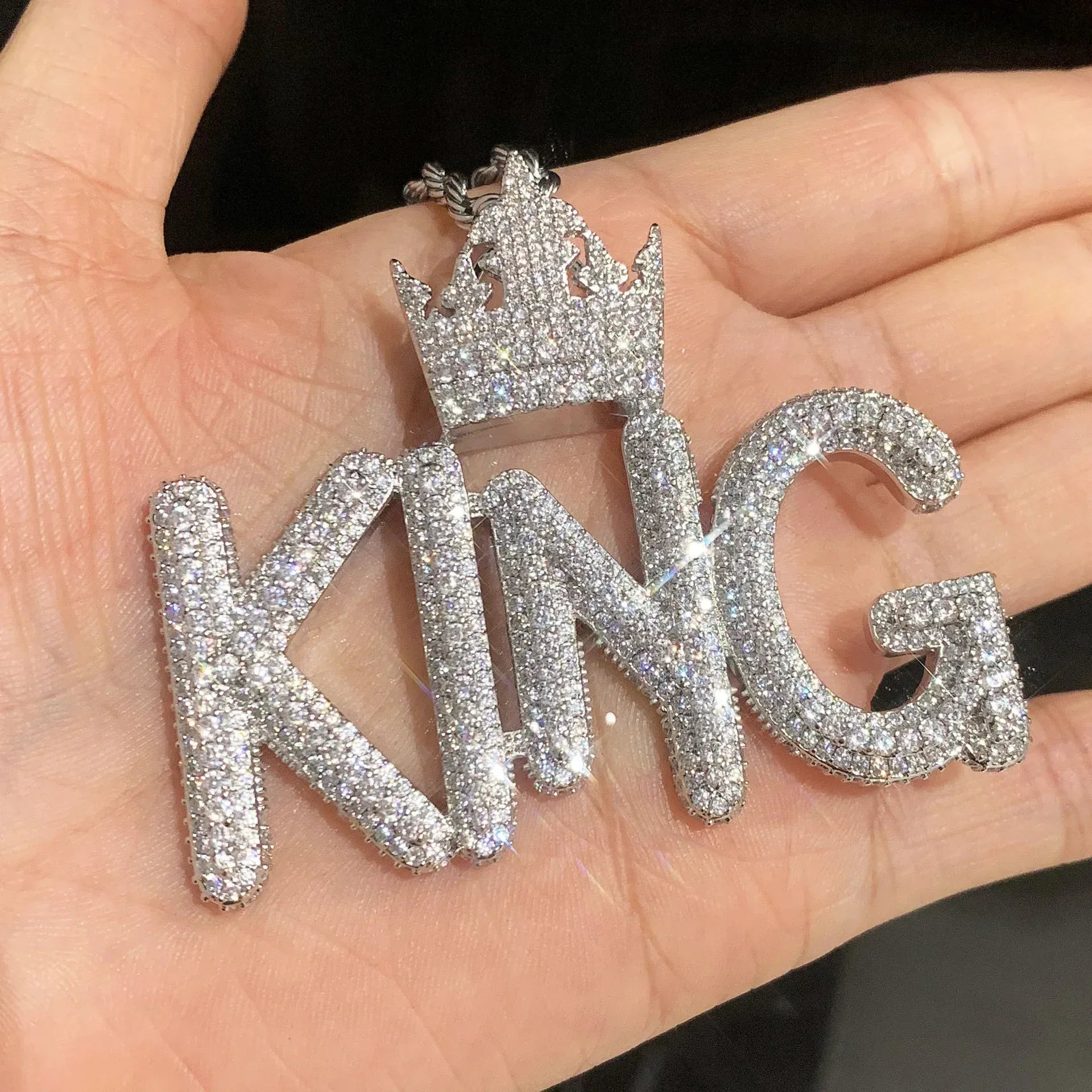 KING Letter Pendant Necklace | Iced Out Hip Hop Streetwear Jewelry - CaratixJewelry