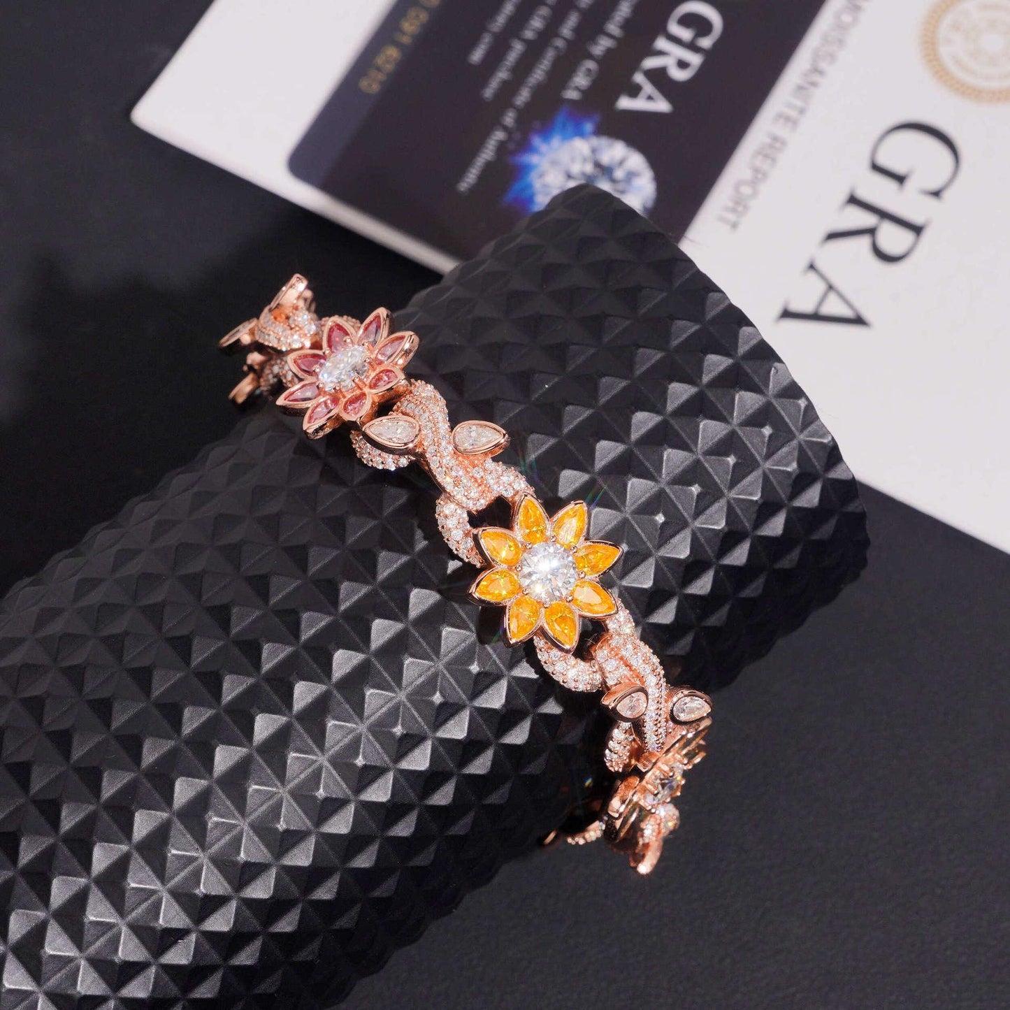 16mm Colored Moissanite Cuban Link Chain with Flower Design – S925 Sterling Silver Iced-Out Hip Hop Men’s Streetwear Necklace - CaratixJewelry