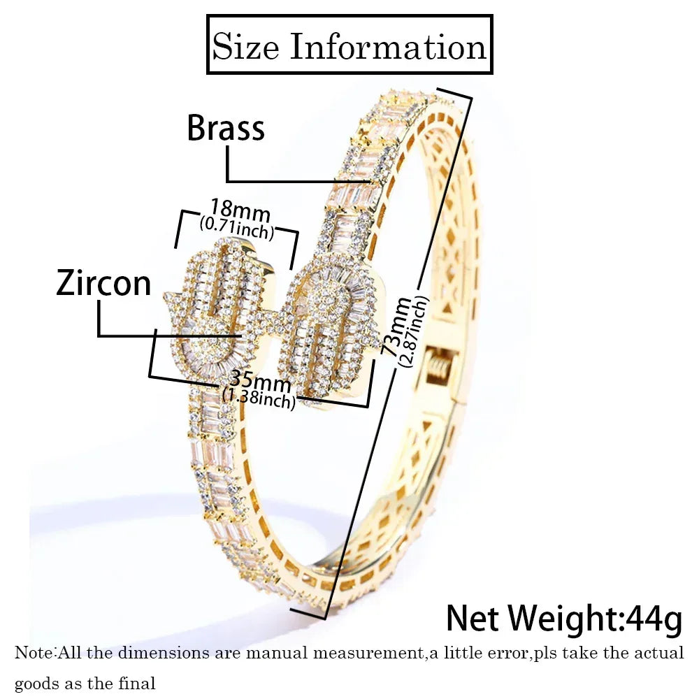Iced Out Hand of Fatima Bracelet Mixed Zircon Bling Jewelry - CaratixJewelry