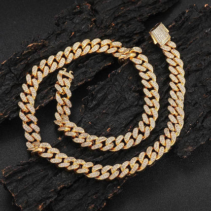 12mm Double Row Iced Out Cuban Chain Zircon Necklace with Spring Clasp for Men | Caratix Jewelry - CaratixJewelry