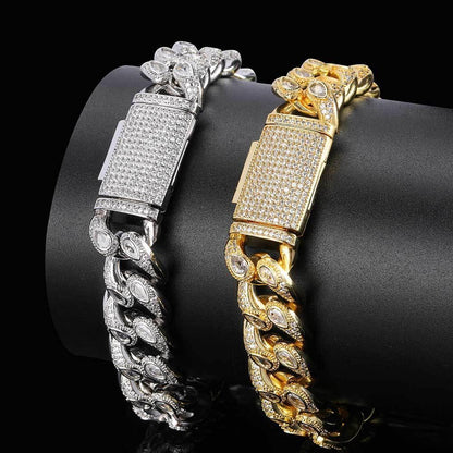 16mm Eyeglass Link Cuban Chain Bracelet Zircon for Men | Caratix Jewelry - CaratixJewelry