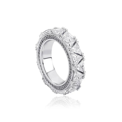 Men's Iced Out Triangle Motif Ring | Trillion Cut Zirconia Band | Caratix