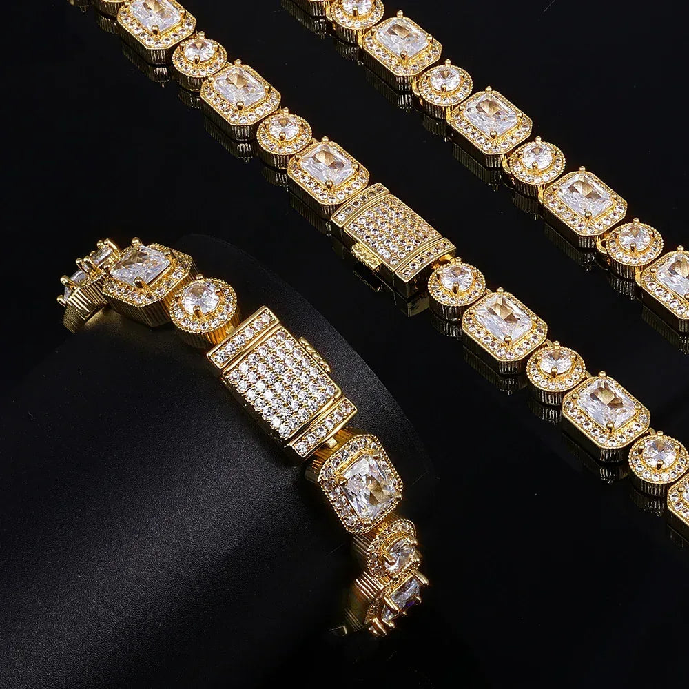 10mm Mixed Link Iced Out Cuban Chain Bracelet with Zircon | Flip Clasp Unisex Trendy Jewelry | Caratix Jewelry - CaratixJewelry