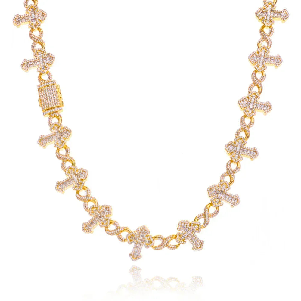 Custom 15mm Mixed Baguette Cross Necklace | Infinity 8-Link Rapper Iced Out Chain | Caratix - CaratixJewelry