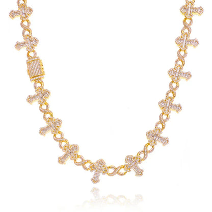 Custom 15mm Mixed Baguette Cross Necklace | Infinity 8-Link Rapper Iced Out Chain | Caratix - CaratixJewelry