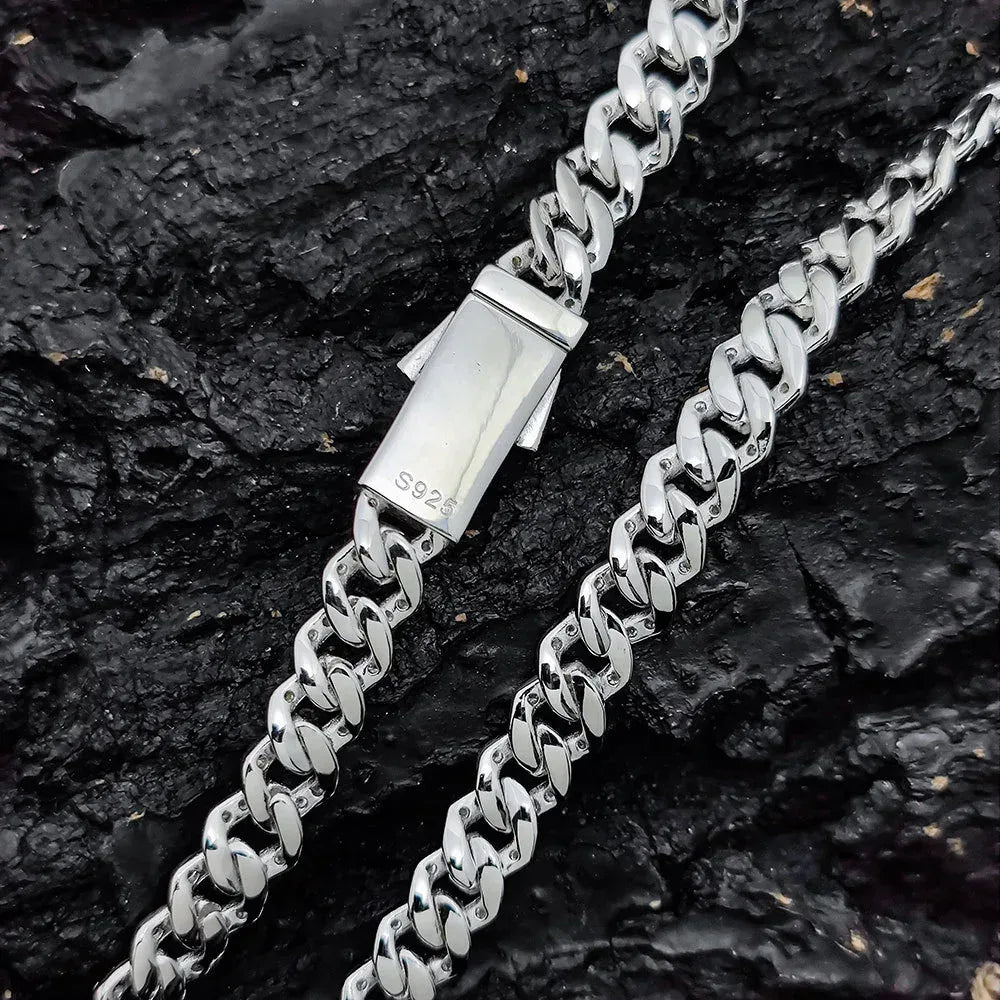 8mm Moissanite -Cut Cuban Link Chain for Men – S925 Sterling Silver Luxury Hip Hop Necklace - CaratixJewelry