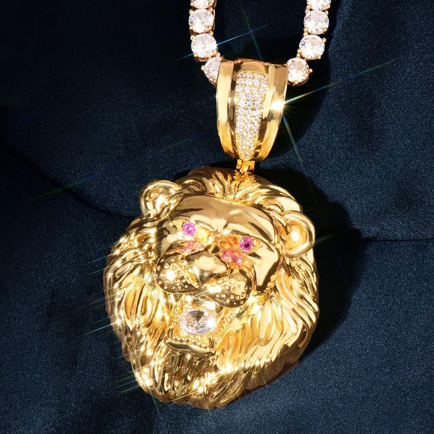 Iced Out Lion Head Pendant Necklace for Men – Solid Copper CZ Hip Hop Jewelry - CaratixJewelry