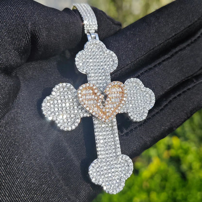 Broken Heart Cross Pendant Necklace – Hip Hop CZ Trendy - CaratixJewelry