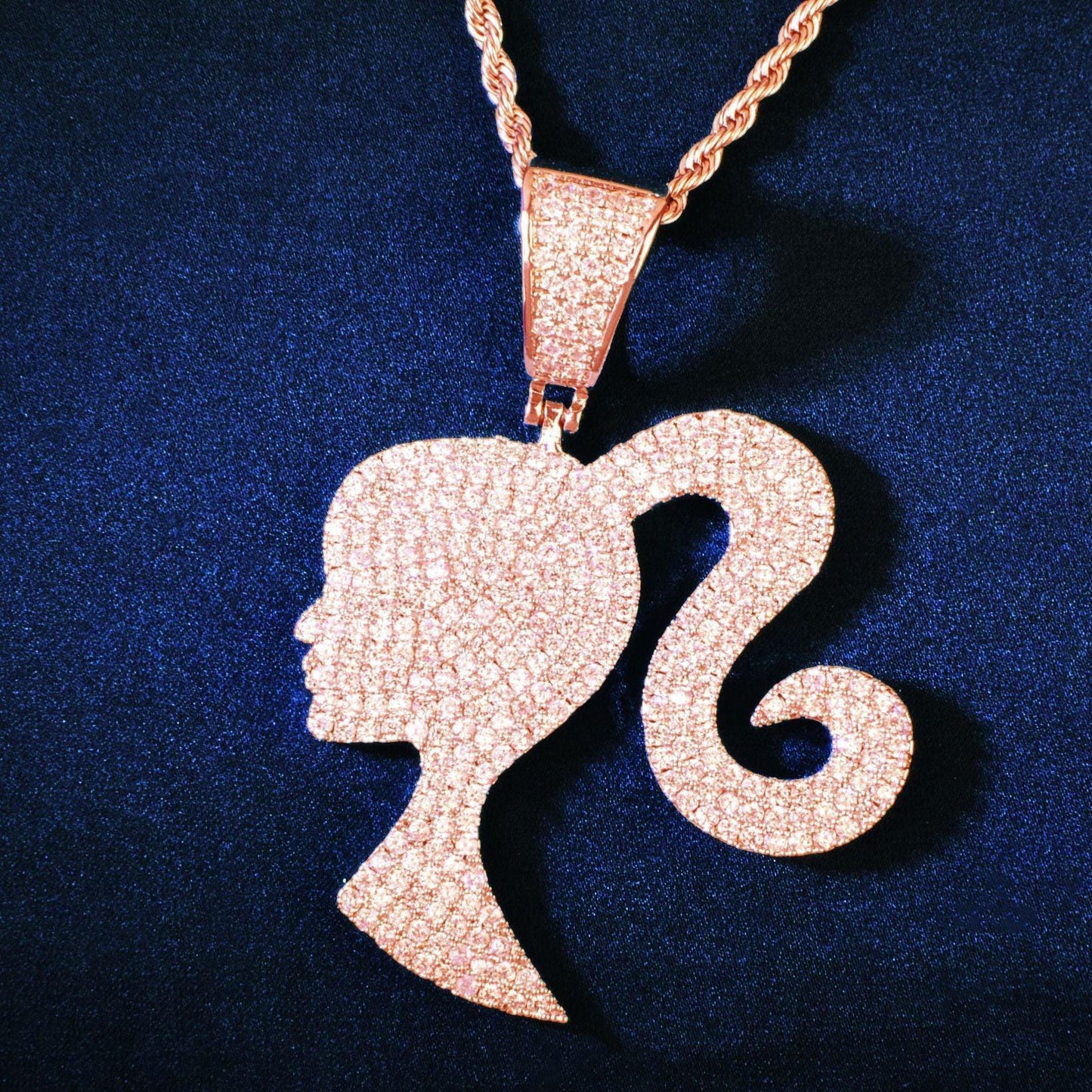 Barbie Pendant Necklace | CZ Iced Out Hip Hop Trendy Unisex Jewelry - CaratixJewelry