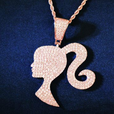 Barbie Pendant Necklace | CZ Iced Out Hip Hop Trendy Unisex Jewelry - CaratixJewelry