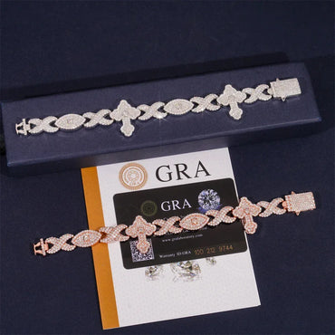 12mm Moissanite Eye & Cross Cuban Link Bracelet – S925 Sterling Silver Iced-Out Hip Hop Men’s Streetwear Jewelry - CaratixJewelry