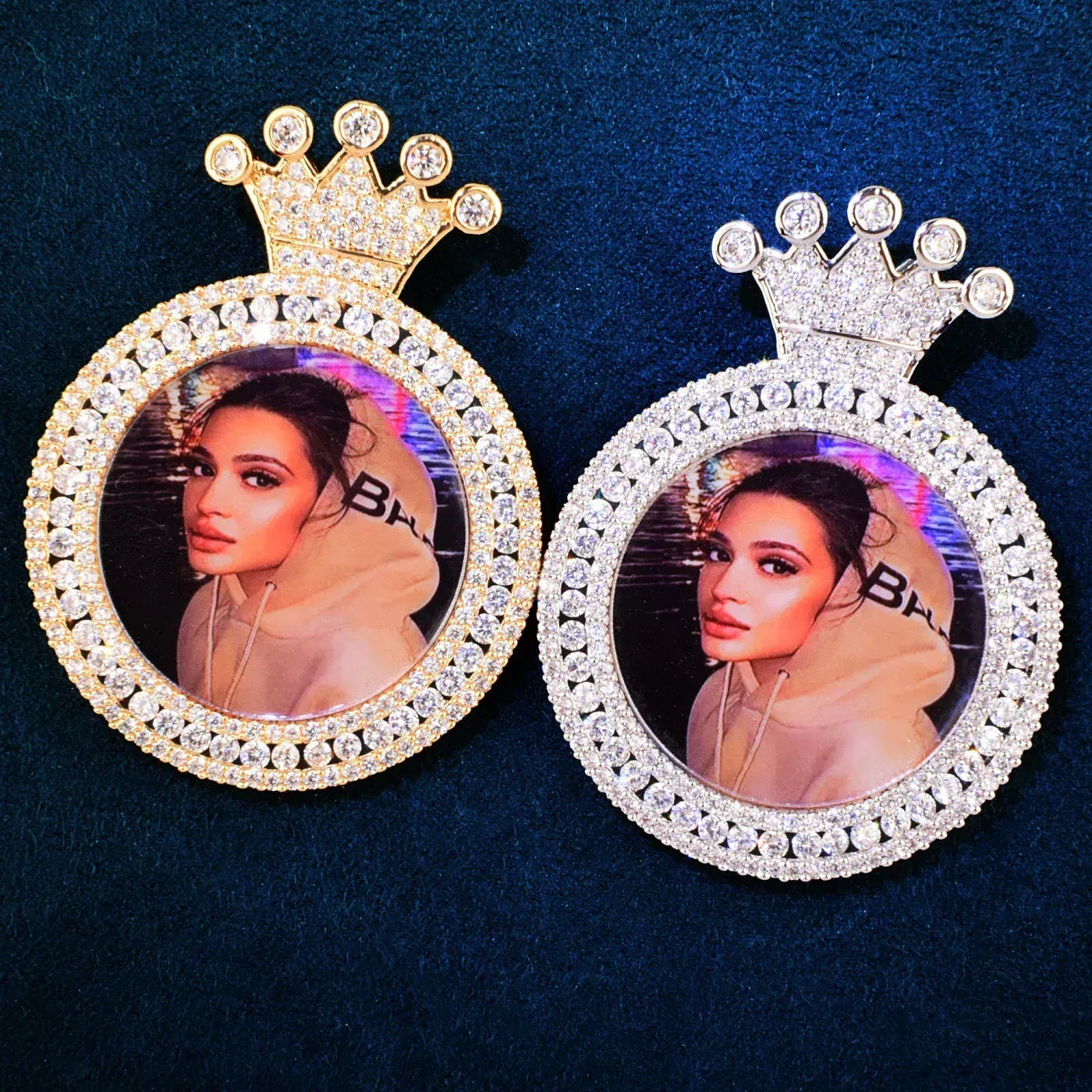 Crown Photo Frame Pendant | Iced Out CZ Custom Picture Hip Hop DIY Necklace - CaratixJewelry