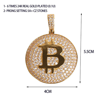 Iced Out Bitcoin Medallion Pendant | Men's Crypto BTC Coin Necklace Caratix - CaratixJewelry