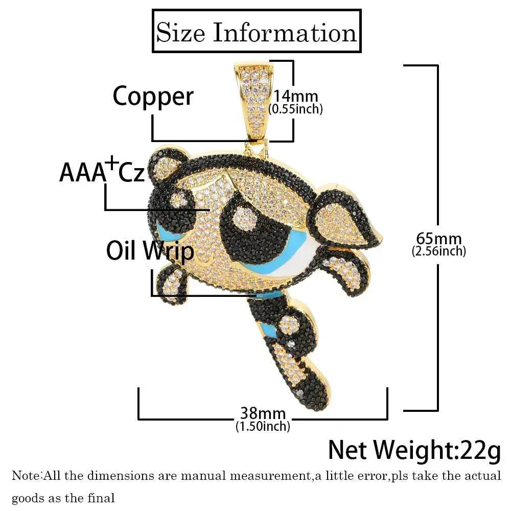 Powerpuff Girls Cartoon Pendant Necklace with Copper Frame and Zircon Stones for Men | Caratix Jewelry - CaratixJewelry