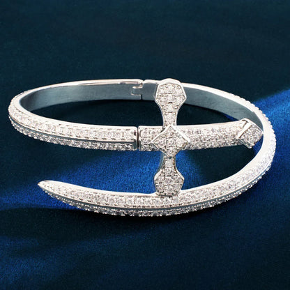 Justice Sword Bangle Bracelet with Copper & Zircon | Iced Out Trendy Jewelry | Caratix Jewelry - CaratixJewelry