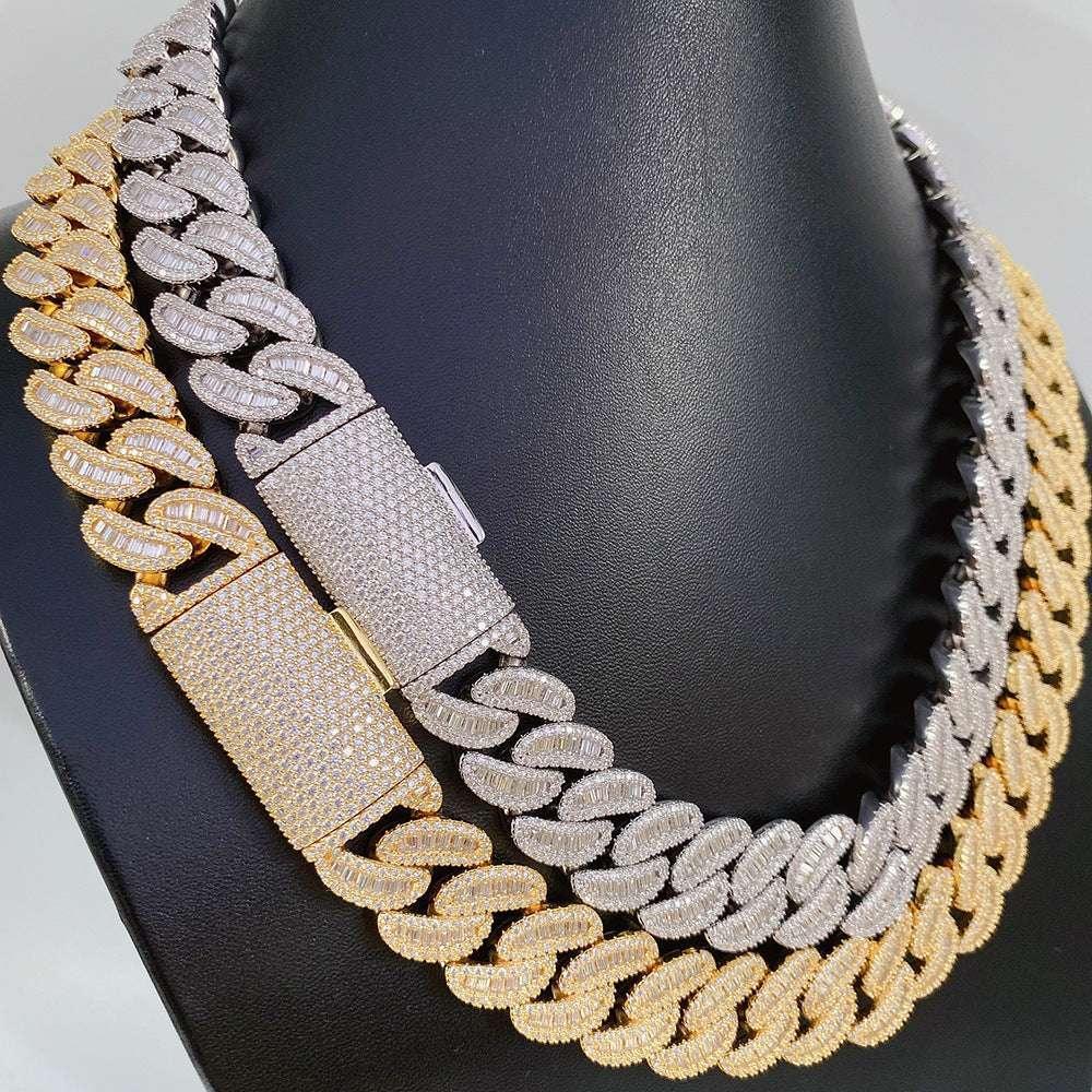 18mm Step-Cut Moissanite Cuban Link Necklace | S925 Silver Iced Out Hip Hop Chain - CaratixJewelry