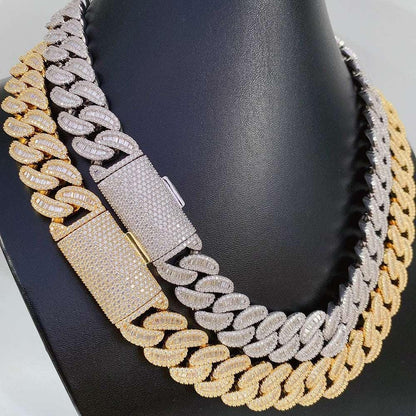 18mm Step-Cut Moissanite Cuban Link Necklace | S925 Silver Iced Out Hip Hop Chain - CaratixJewelry