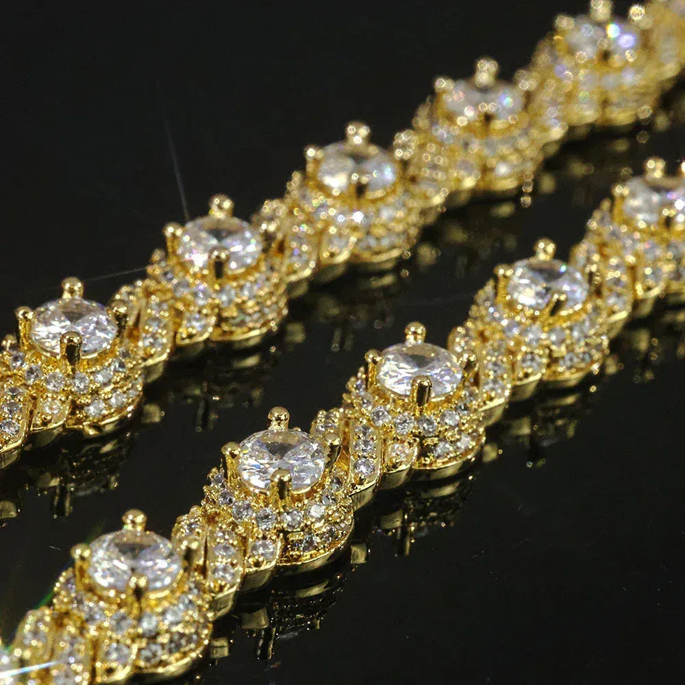 7.5mm Round Bead Cuban Link Zircon Hip Hop Necklace Gold Chain Rapper Style for Men | Caratix Jewelry - CaratixJewelry