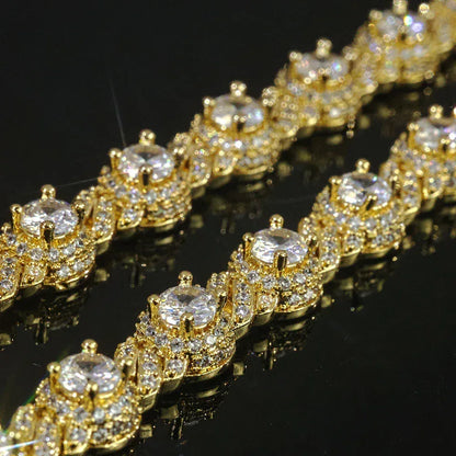 7.5mm Round Bead Cuban Link Zircon Hip Hop Necklace Gold Chain Rapper Style for Men | Caratix Jewelry - CaratixJewelry