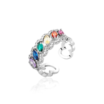 Vintage Marquise Cut Colorful Ring | Hollow-Out Retro Band | Caratix
