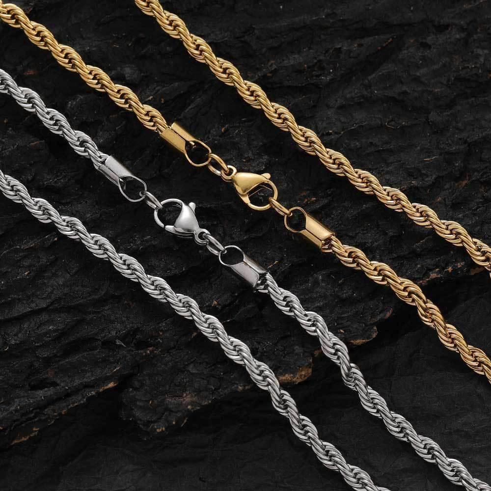 Stainless Steel Rope Chain Necklace 18K Gold Plated Unisex | Caratix Jewelry - CaratixJewelry
