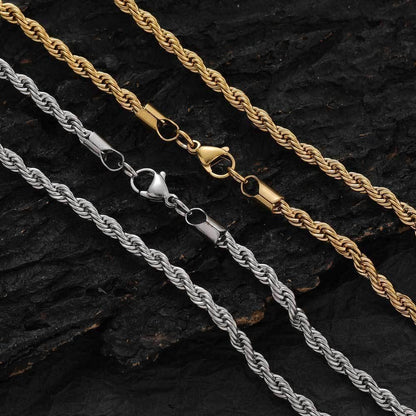 Stainless Steel Rope Chain Necklace 18K Gold Plated Unisex | Caratix Jewelry - CaratixJewelry