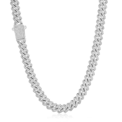 8mm Double-Row Moissanite Cuban Link Chain for Men – S925 Sterling Silver Custom Luxury Hip Hop Necklace - CaratixJewelry