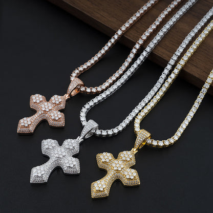 S925 Sterling Silver Moissanite Cross Pendant | Iced Out Cross for Tennis Chain | Caratix
