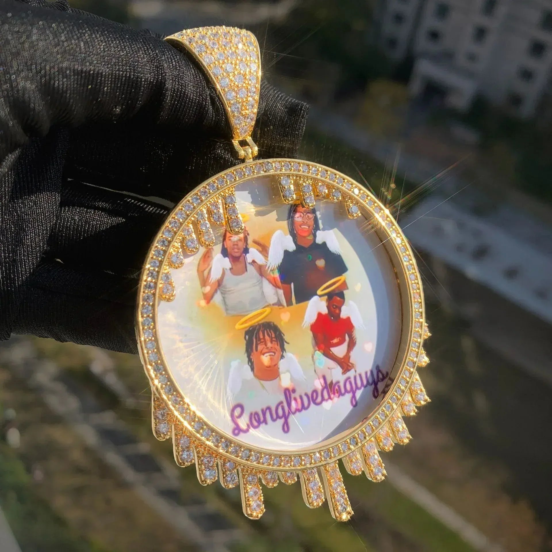 Teardrop Photo Pendant | Solid CZ Iced Out DIY Custom Picture Hip Hop Necklace - CaratixJewelry