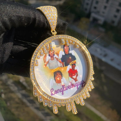 Teardrop Photo Pendant | Solid CZ Iced Out DIY Custom Picture Hip Hop Necklace - CaratixJewelry