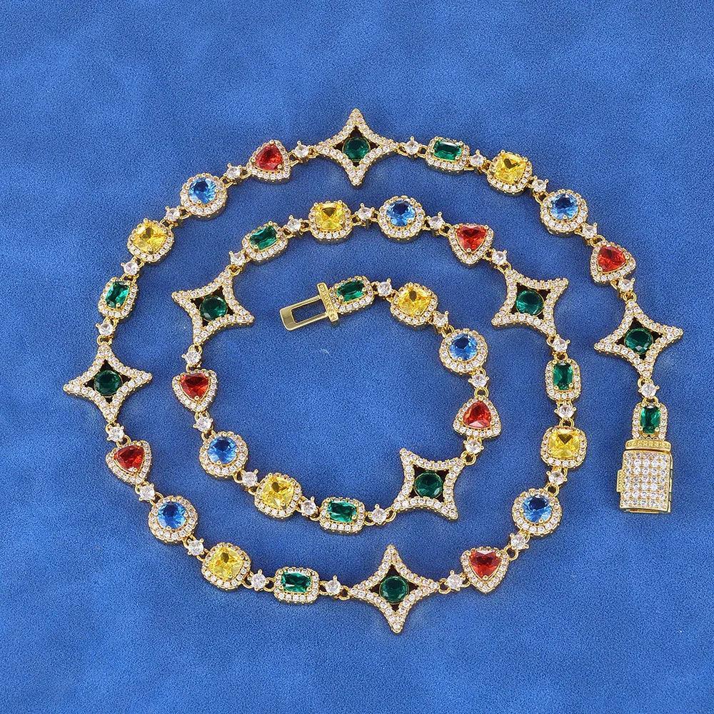 Geometric Colored Gemstone Zircon Necklace Hip Hop Jewelry for Men & Women | Caratix Jewelry - CaratixJewelry