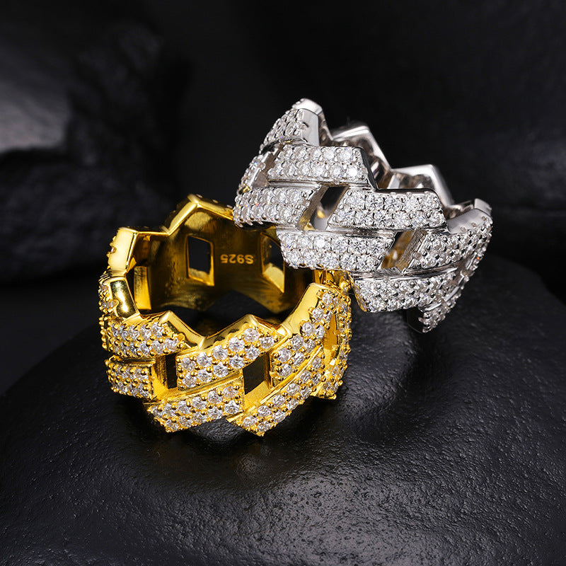 S925 Sterling Silver Geometric Rhombus Ring – Full Iced-Out Moissanite Hip-Hop Band