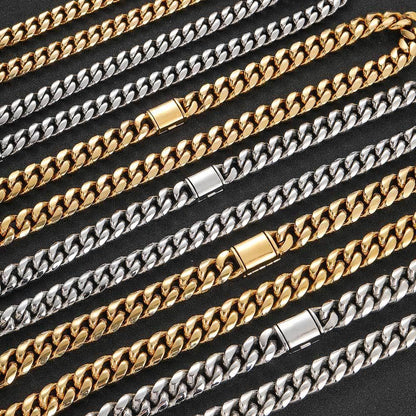 Stainless Steel Cuban Link Necklace with Flip Clasp Polished Hip Hop Jewelry for Men | Caratix Jewelry - CaratixJewelry