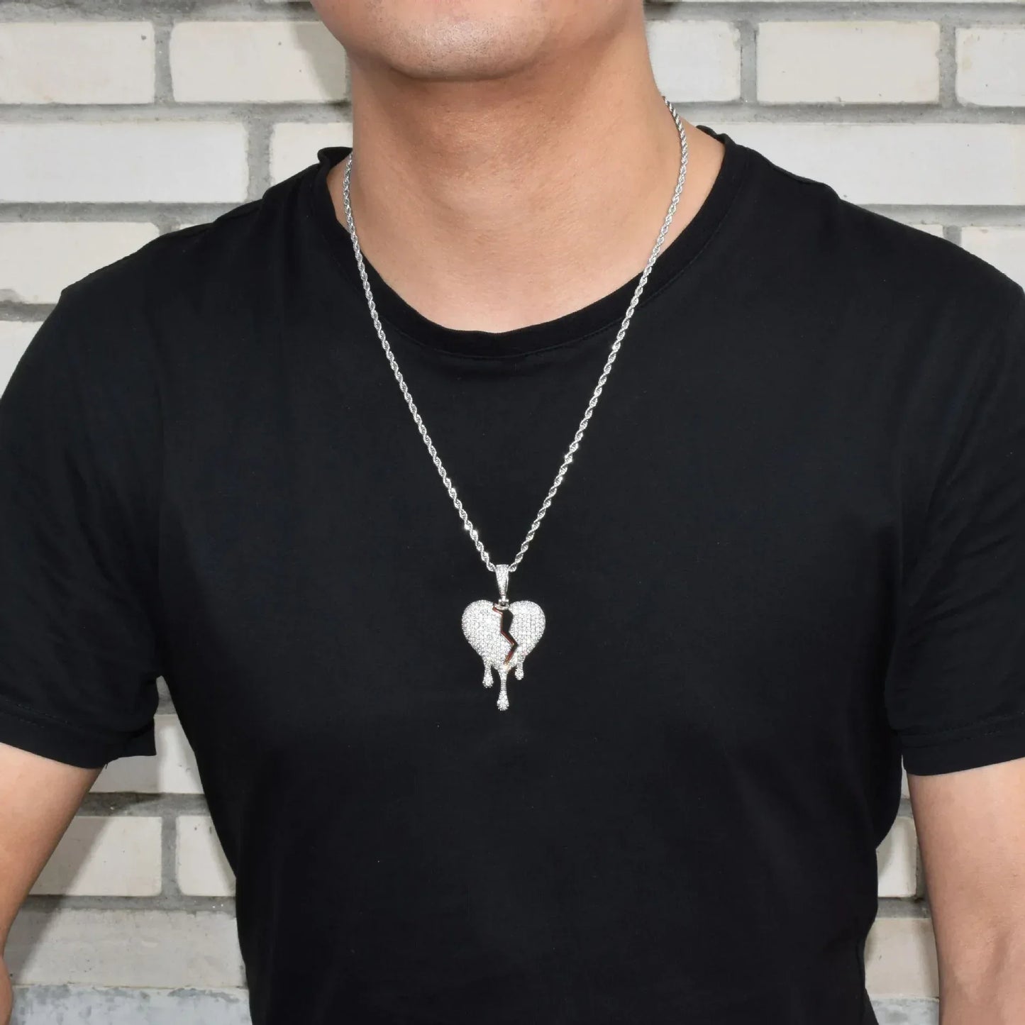 Luxury Iced Out Broken Heart & Teardrop Pendant | Unisex Hip Hop Bleeding Heart Necklace | Premium Copper CZ Jewelry | Street Luxe Bling | Caratix - CaratixJewelry