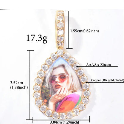Teardrop Photo Pendant | Epoxy CZ DIY Custom Picture Hip Hop Jewelry - CaratixJewelry