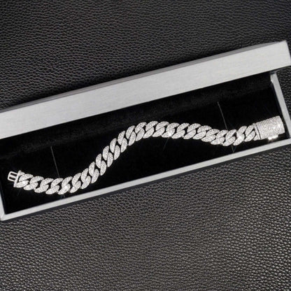 12mm Double-Row Moissanite Cuban Link Necklace | S925 Silver Iced Out Hip Hop Chain - CaratixJewelry